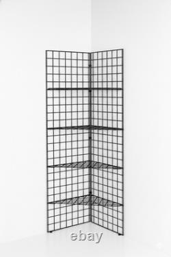 6ft Black /Chrome Corner Gridwall Mesh Display Unit Heavy Duty 4 Shelf Retail