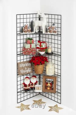 6ft Black /Chrome Corner Gridwall Mesh Display Unit Heavy Duty 4 Shelf Retail