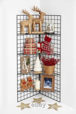 6ft Black /Chrome Corner Gridwall Mesh Display Unit Heavy Duty 4 Shelf Retail