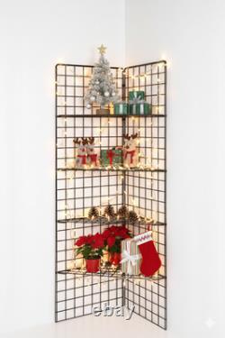 6ft Black /Chrome Corner Gridwall Mesh Display Unit Heavy Duty 4 Shelf Retail