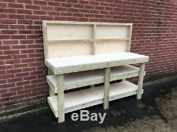 6ft Heavy Duty Industrial 18mm Plywood Workbench With 2 Shelves Backboard