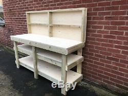 6ft Heavy Duty Industrial 18mm Plywood Workbench With 2 Shelves Backboard