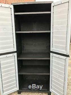 6ft Plastic Garden Storage Utility Shed Cabinet 4 Shelves Black and Silver Grey