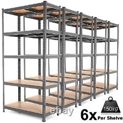 6x 5 Tier Racking Heavy Duty Garage Shelving Storage Shelves Boltless Steel Unit