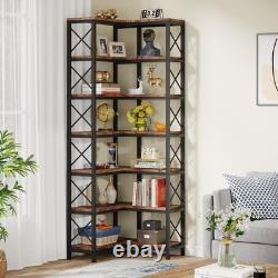 7-Shelf Corner Bookshelf, 7-Tier Tall Corner Shelf Storage Display Rack