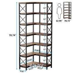 7-Shelf Corner Bookshelf, 7-Tier Tall Corner Shelf Storage Display Rack