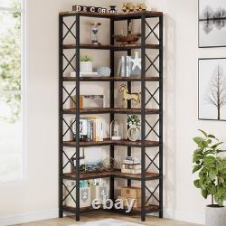 7-Shelf Corner Bookshelf, 7-Tier Tall Corner Shelf Storage Display Rack
