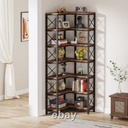 7-Shelf Corner Bookshelf, 7-Tier Tall Corner Shelf Storage Display Rack