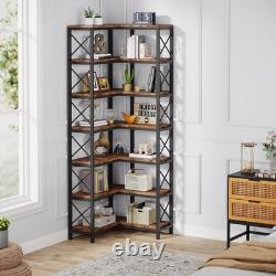 7-Shelf Corner Bookshelf, 7-Tier Tall Corner Shelf Storage Display Rack
