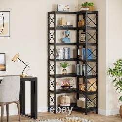 7-Shelf Corner Bookshelf, 7-Tier Tall Corner Shelf Storage Display Rack