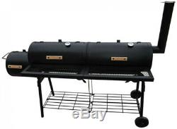 American Style BBQ Smoker With 2 Smoking Chambers, 2 Grills, 2 Shelves Heavy Duty