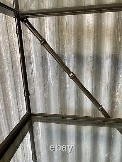 Antique Vintage style grey metal faux bamboo etagere glass shelves large display