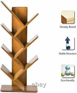 Bamboo Bookcase Tree Free Standing Book Storage Shelves Orgainzer Home Library