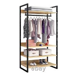 Bedroom Open Wardrobe 4 Shelf Furniture Storage Cupboard Heavy Duty Clothes Rail
