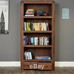 Bentley Walnut Furniture Wooden Large 4 Shelf Bookcase Display Unit with Drawers