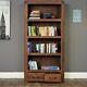 Bentley Walnut Furniture Wooden Large 4 Shelf Bookcase Display Unit With Drawers