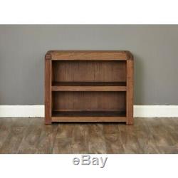 Bentley Walnut Furniture Wooden Low Wide 2 Shelf Bookcase Display Shelving Unit