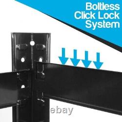 Boltless Garage Shelving Rack 5 Tier Click lock Steel Frame MDF 150x70x30cm UK