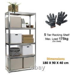 Boltless Heavy Duty 5 Tier Racking Shelf for Garage Storage 180x90x40cm