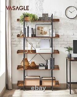 Bookcase 5 Tier Shelf Unit Spacious Storage Shelves Rustic Brown Black LLS110B01