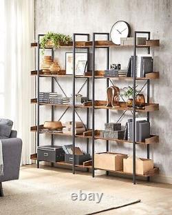 Bookcase 5 Tier Shelf Unit Spacious Storage Shelves Rustic Brown Black LLS110B01