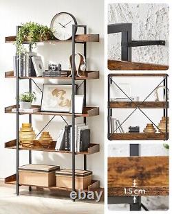 Bookcase 5 Tier Shelf Unit Spacious Storage Shelves Rustic Brown Black LLS110B01