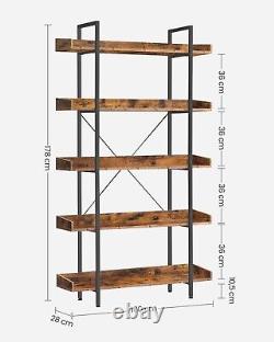 Bookcase 5 Tier Shelf Unit Spacious Storage Shelves Rustic Brown Black LLS110B01