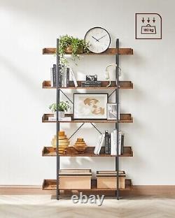 Bookcase 5 Tier Shelf Unit Spacious Storage Shelves Rustic Brown Black LLS110B01