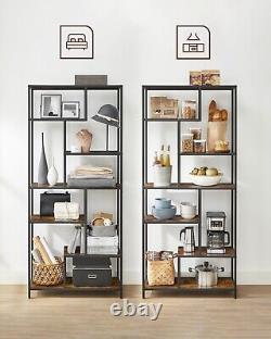 Bookshelf 6Tier Bookcase Standing Storage Shelf Rustic Brown and Black LLS119B01