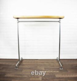 Clothes Rail Rack Solid Wood Shelf Heavy Duty Industrial Metal Silver Steel Base