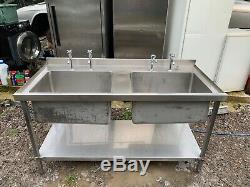 Commercial Kitchen Catering Heavy Duty Double Sink Unit with Shelf