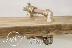 Copper Pipe Brass Single Shelf STEAMPUNK Reclaimed Wood INDUSTRIAL Wall Display