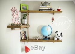 Copper and Brass Corner 3 Shelves Unit Rustic Bookshelf with Reclaimed Wood