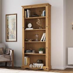 Corona Tall Bookcase Large Mexican Solid Pine Wood 5 Book Shelves