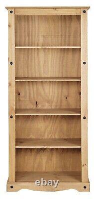 Corona Tall Bookcase Large Mexican Solid Pine Wood 5 Book Shelves