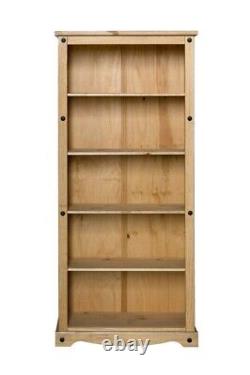 Corona Tall Bookcase Large Mexican Solid Pine Wood 5 Book Shelves