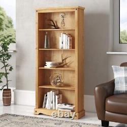 Corona Tall Bookcase Large Mexican Solid Pine Wood 5 Book Shelves