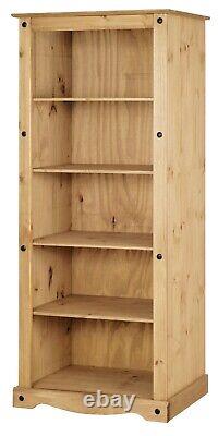 Corona Tall Bookcase Large Mexican Solid Pine Wood 5 Book Shelves