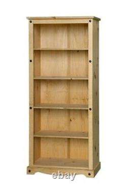 Corona Tall Bookcase Large Mexican Solid Pine Wood 5 Book Shelves