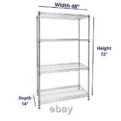 D 14'' X W 48'' X H 72 4 Tier Chrome Wire Shelving Racking Heavy Duty Storage