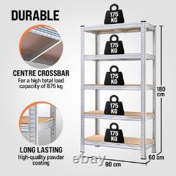 Durable Boltless 5 Tier Garage Shelving Heavy Duty Metal Storage Rack 180x90cm