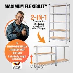 Durable Boltless 5 Tier Garage Shelving Heavy Duty Metal Storage Rack 180x90cm