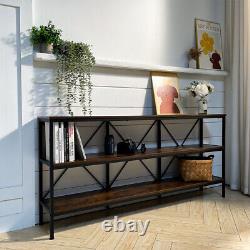 Extra Long Industrial Wooden Storage Shelf Rack Home Bookcase Hallway Side Table