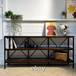 Extra Long Industrial Wooden Storage Shelf Rack Home Bookcase Hallway Side Table