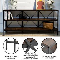 Extra Long Industrial Wooden Storage Shelf Rack Home Bookcase Hallway Side Table