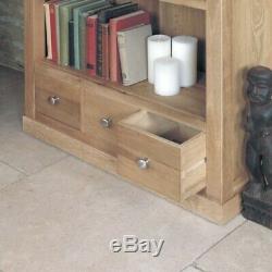 Fusion Solid Oak Wooden Furniture Large Tall 3 Drawer Bookcase Display Shelving