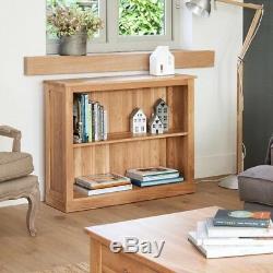 Fusion Solid Oak Wooden Furniture Low Wide Bookcase Shelving Display Shelf Unit