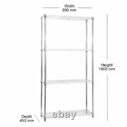 Garage 4 Tier Chrome Wire Shelving Unit H1800 x W900 x D450mm Garage 4 Tier Chrome Wire Shelving Unit H1800 x W900 x D450mm