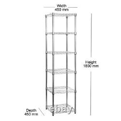 Garage, Catering, Office, 6 Tier Chrome Wire Shelving Unit H1800 x W450 x D450