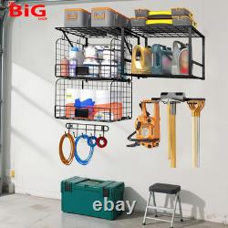 Garage Shelf Wall Mounted with Wire Baskets, Heavy Duty Wall Garages Shelving wit